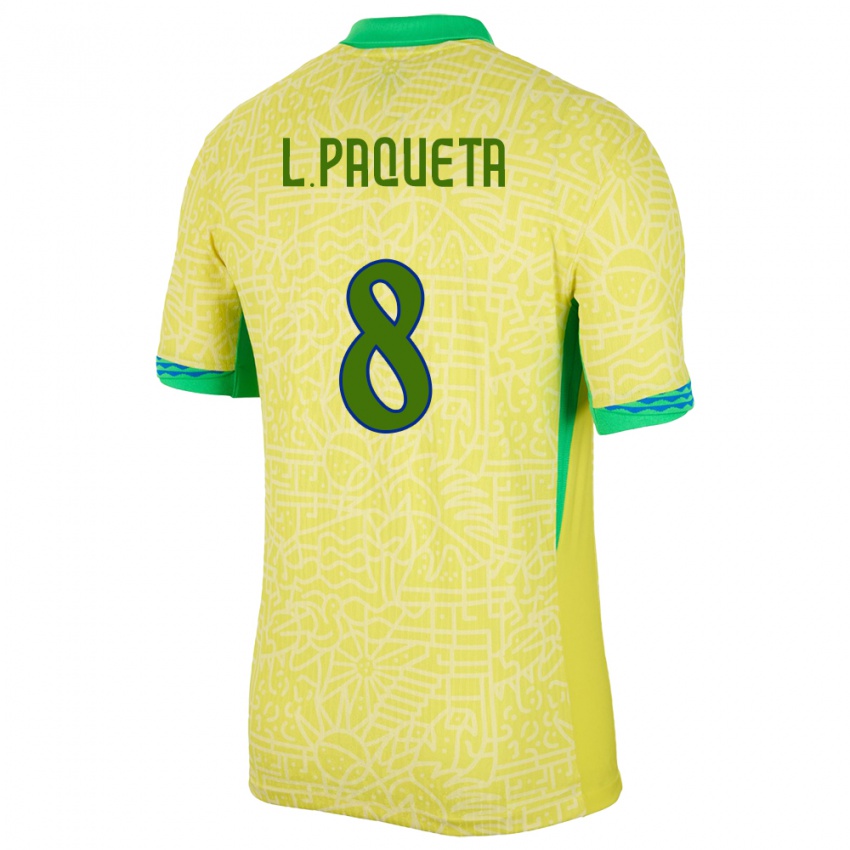 Herren Brasilien Lucas Paqueta #8 Gelb Heimtrikot Trikot 24-26 T-Shirt Schweiz