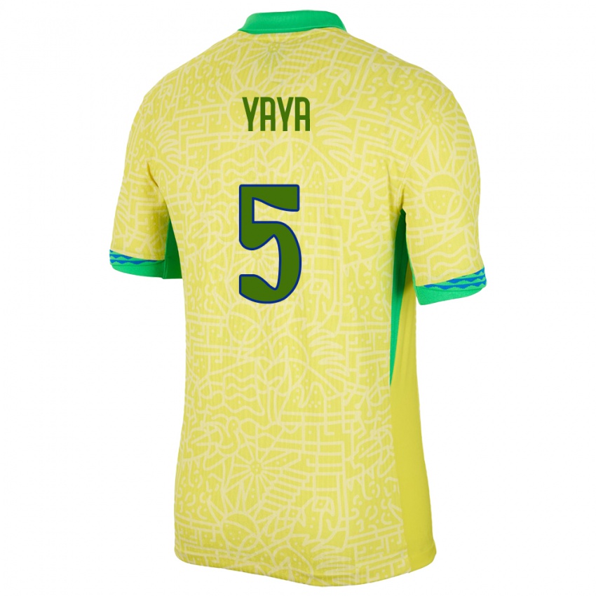 Homme Maillot Brésil Yaya #5 Jaune Tenues Domicile 24-26 T-Shirt Suisse