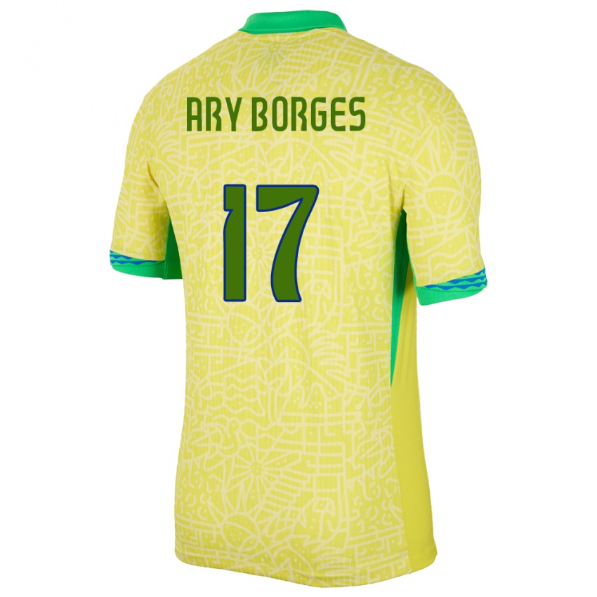 Homme Maillot Brésil Ary Borges #17 Jaune Tenues Domicile 24-26 T-Shirt Suisse