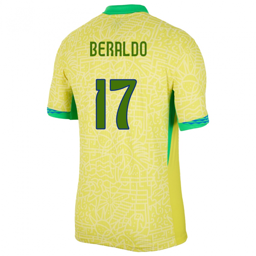 Homme Maillot Brésil Lucas Beraldo #17 Jaune Tenues Domicile 24-26 T-Shirt Suisse