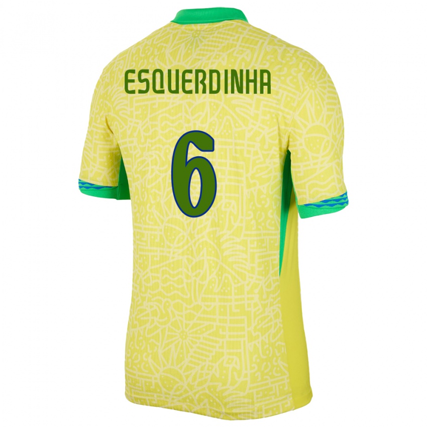 Homme Maillot Brésil Esquerdinha #6 Jaune Tenues Domicile 24-26 T-Shirt Suisse