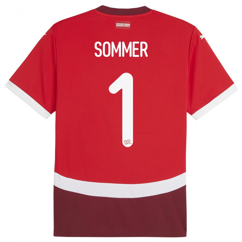 Herren Schweiz Yann Sommer #1 Rot Heimtrikot Trikot 24-26 T-Shirt Schweiz