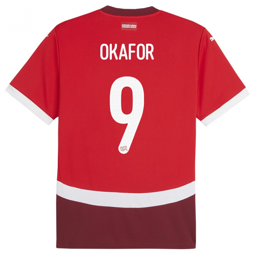 Herren Schweiz Noah Okafor #9 Rot Heimtrikot Trikot 24-26 T-Shirt Schweiz