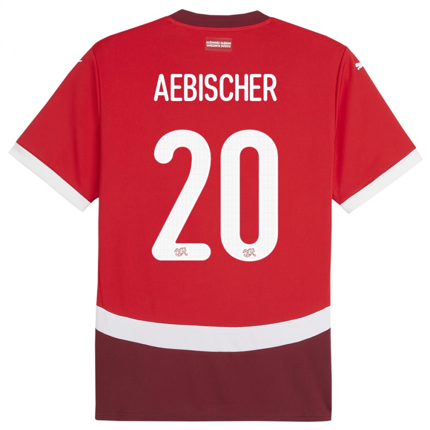 Homme Maillot Suisse Michel Aebischer #20 Rouge Tenues Domicile 24-26 T-Shirt Suisse