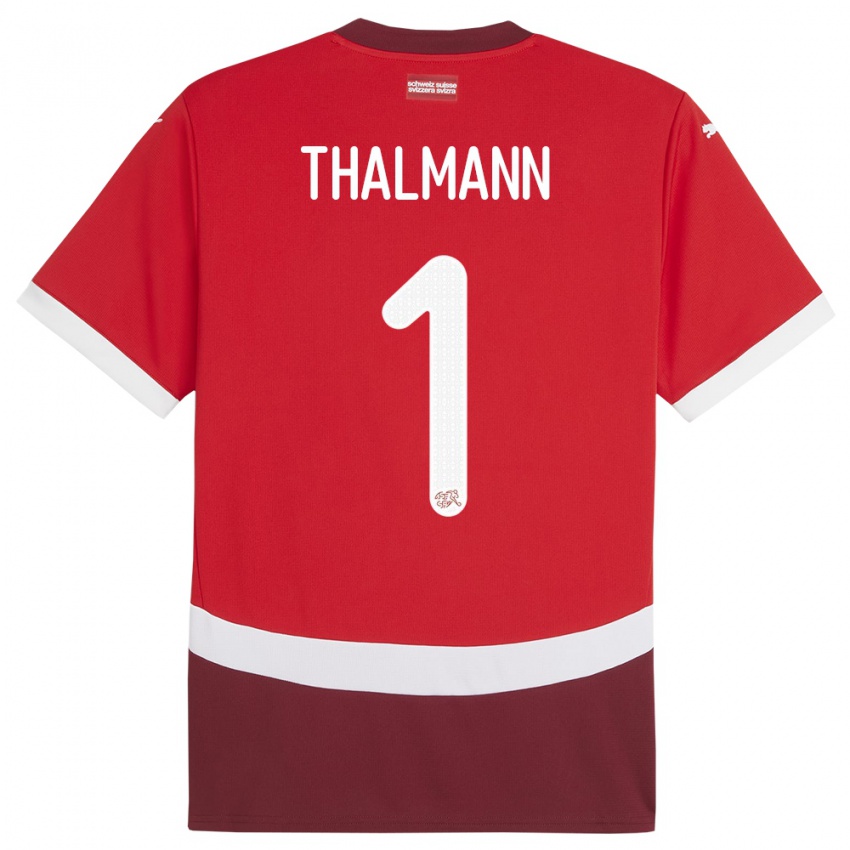 Homme Maillot Suisse Gaelle Thalmann #1 Rouge Tenues Domicile 24-26 T-Shirt Suisse