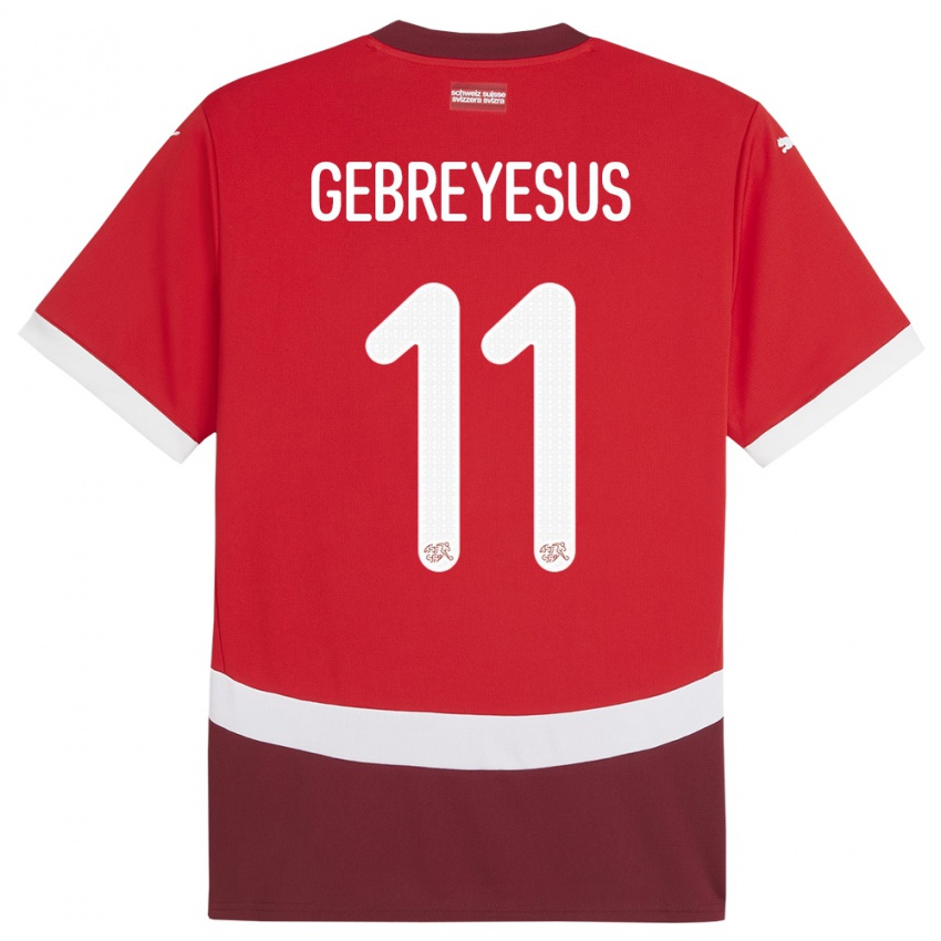 Homme Maillot Suisse Esey Gebreyesus #11 Rouge Tenues Domicile 24-26 T-Shirt Suisse