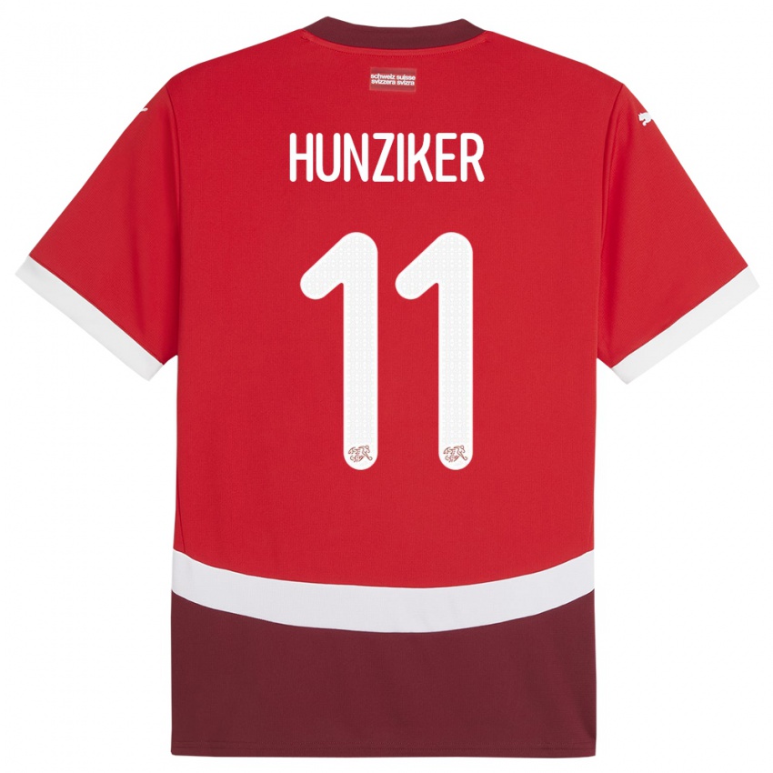 Herren Schweiz Andrin Hunziker #11 Rot Heimtrikot Trikot 24-26 T-Shirt Schweiz