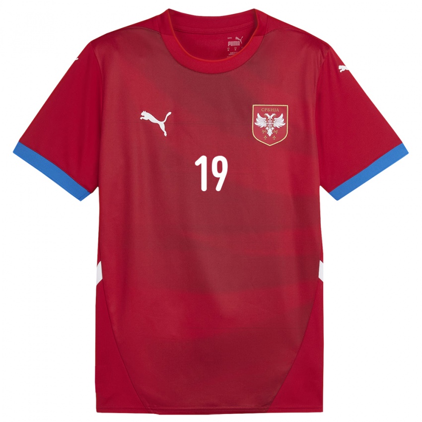 Herren Serbien Nikola Jojic #19 Rot Heimtrikot Trikot 24-26 T-Shirt Schweiz