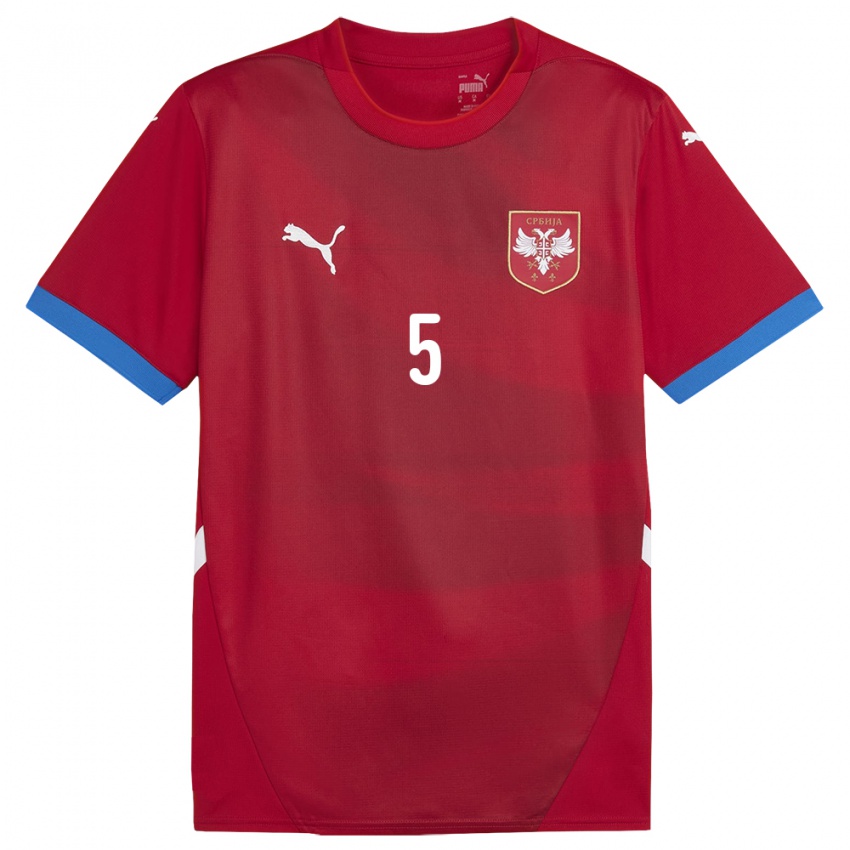 Herren Serbien Milan Majstorovic #5 Rot Heimtrikot Trikot 24-26 T-Shirt Schweiz