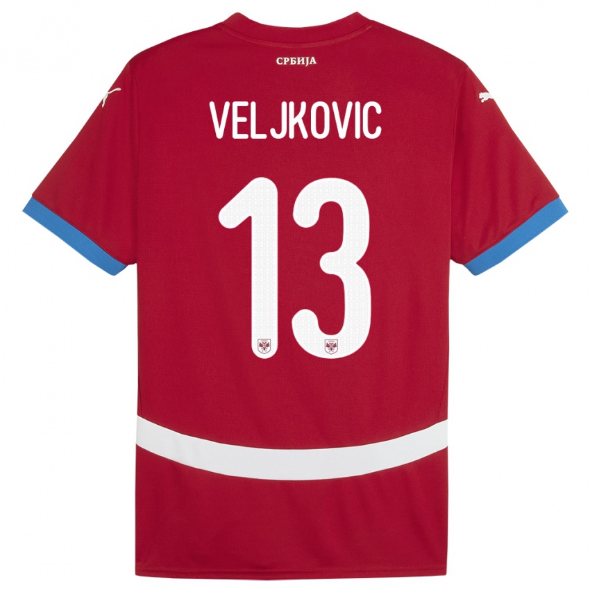 Herren Serbien Milos Veljkovic #13 Rot Heimtrikot Trikot 24-26 T-Shirt Schweiz