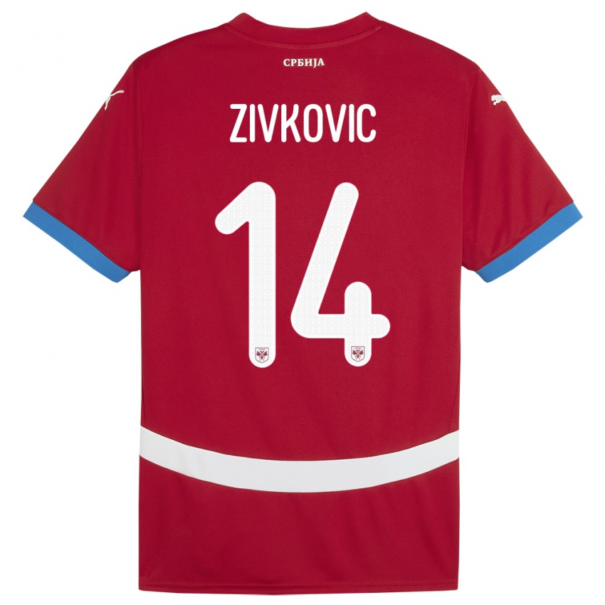 Herren Serbien Andrija Zivkovic #14 Rot Heimtrikot Trikot 24-26 T-Shirt Schweiz