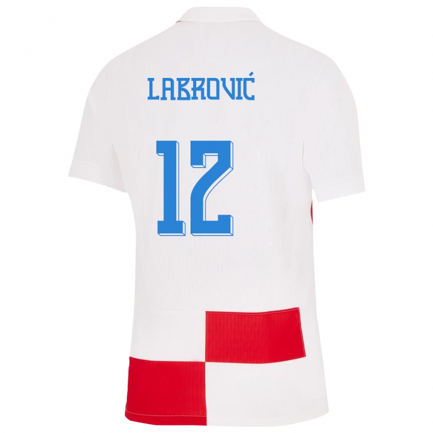 Herren Kroatien Nediljko Labrovic #12 Weiß Rot Heimtrikot Trikot 24-26 T-Shirt Schweiz