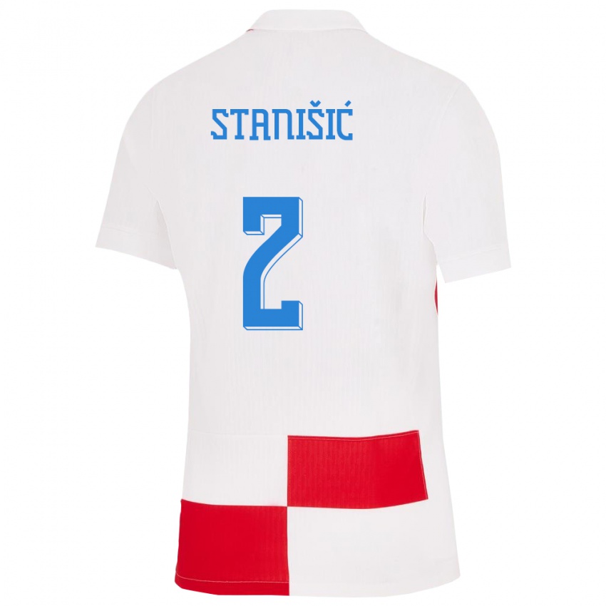 Homme Maillot Croatie Josip Stanisic #2 Blanc Rouge Tenues Domicile 24-26 T-Shirt Suisse