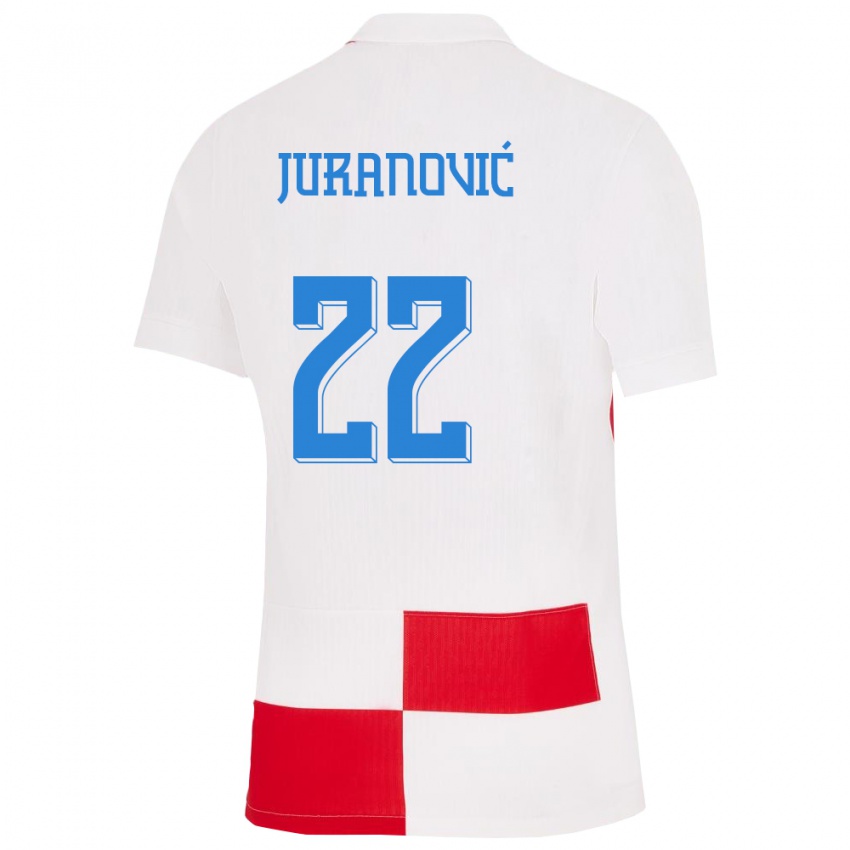 Homme Maillot Croatie Josip Juranovic #22 Blanc Rouge Tenues Domicile 24-26 T-Shirt Suisse