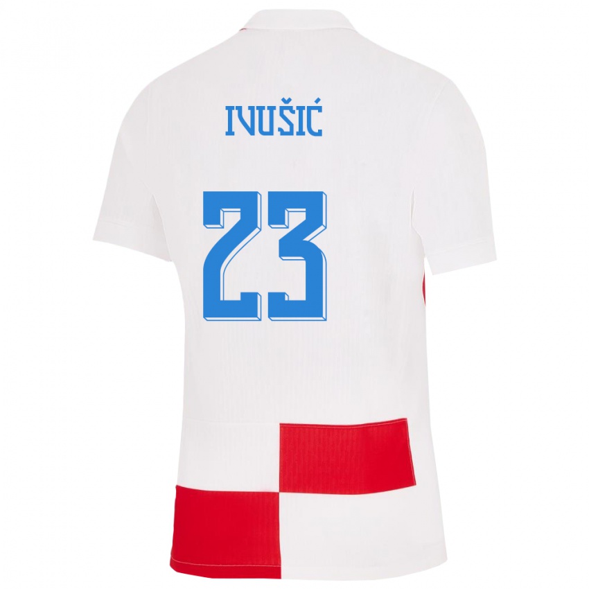 Homme Maillot Croatie Ivica Ivusic #23 Blanc Rouge Tenues Domicile 24-26 T-Shirt Suisse