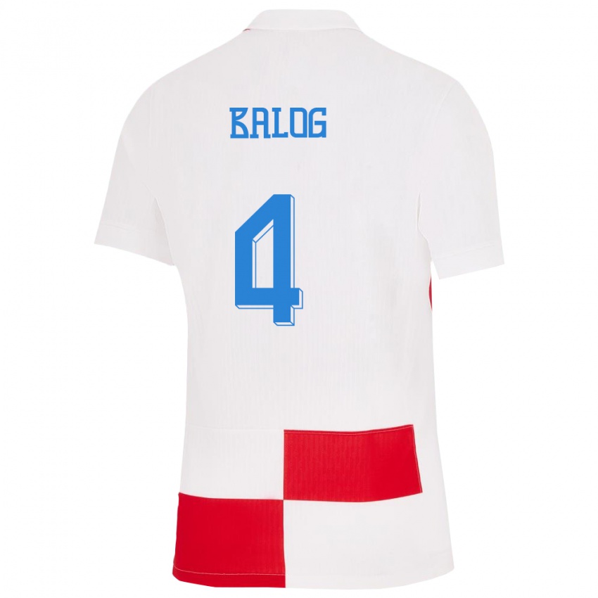 Homme Maillot Croatie Leonarda Balog #4 Blanc Rouge Tenues Domicile 24-26 T-Shirt Suisse