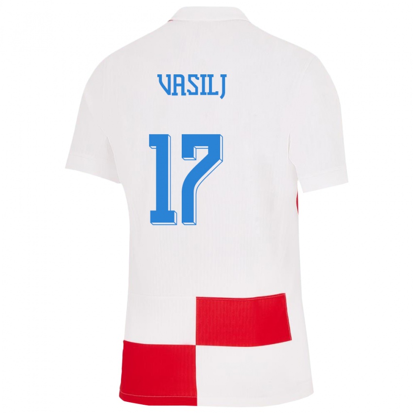Homme Maillot Croatie Jakov Anton Vasilj #17 Blanc Rouge Tenues Domicile 24-26 T-Shirt Suisse
