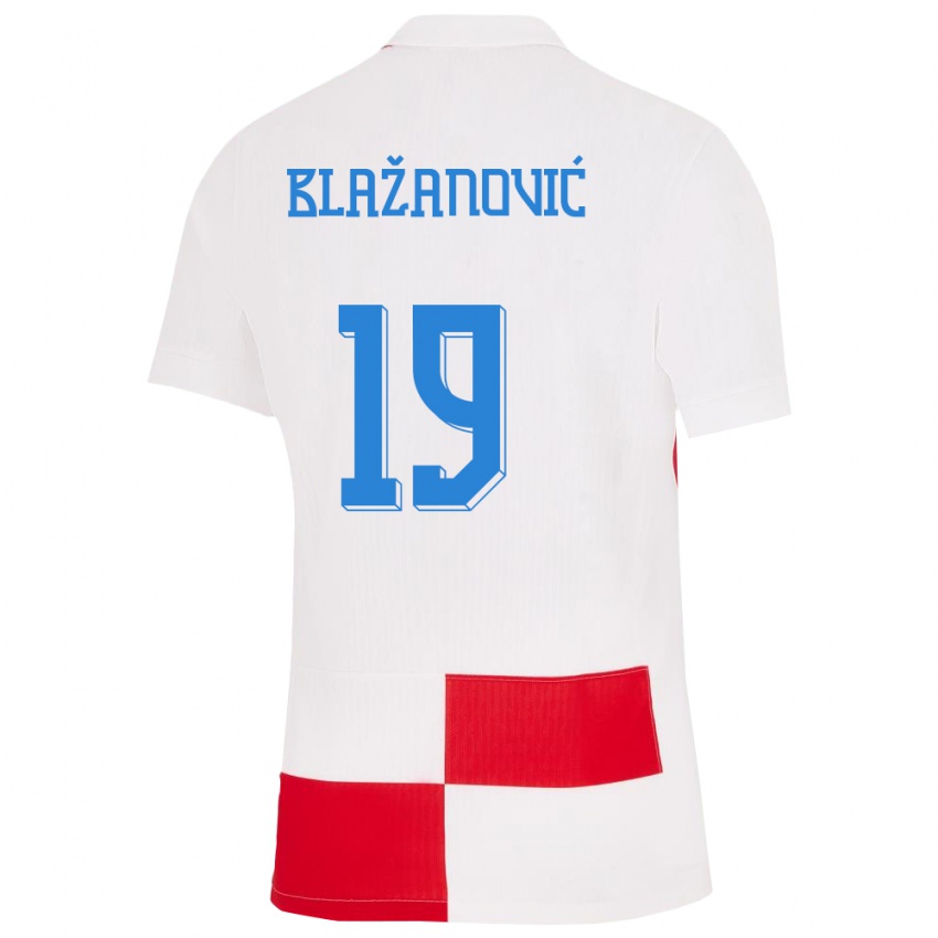 Homme Maillot Croatie Antonio Blazanovic #19 Blanc Rouge Tenues Domicile 24-26 T-Shirt Suisse