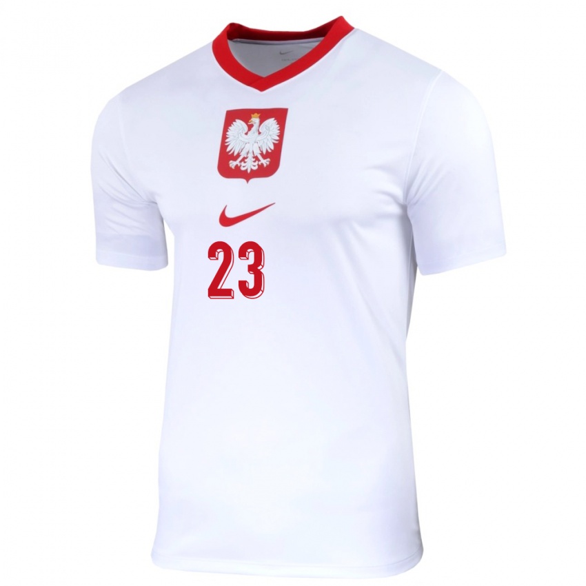 Homme Maillot Pologne Milosz Brzozowski #23 Blanc Tenues Domicile 24-26 T-Shirt Suisse