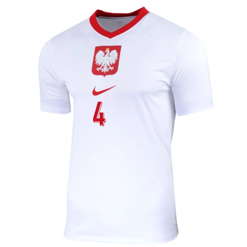 Homme Maillot Pologne Tomasz Kedziora #4 Blanc Tenues Domicile 24-26 T-Shirt Suisse