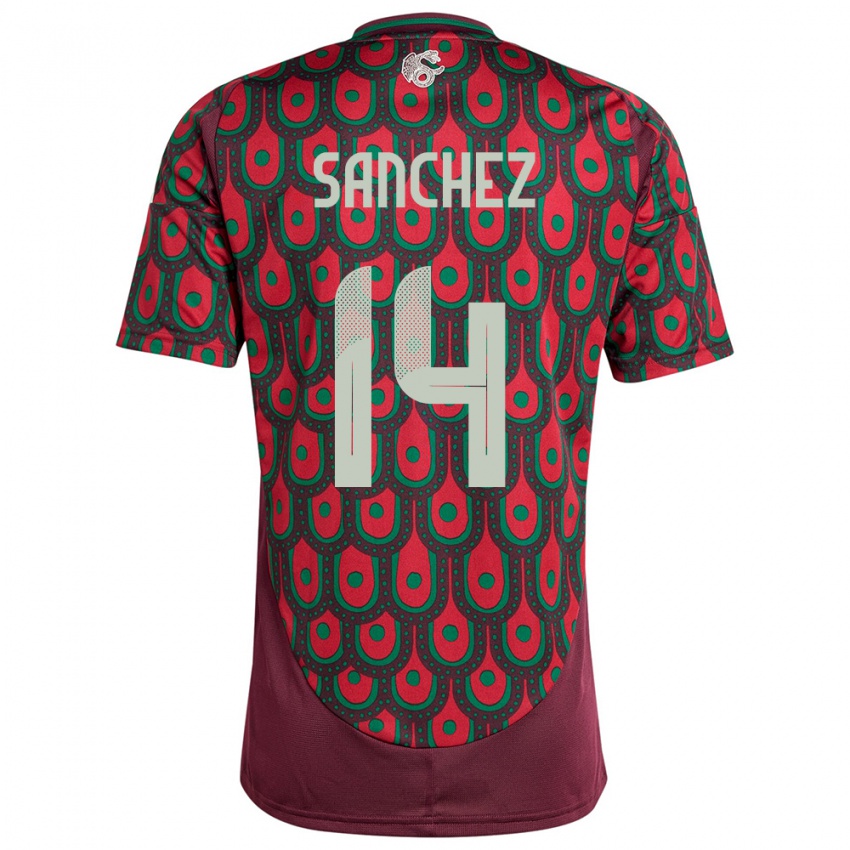 Homme Maillot Mexique Erick Sanchez #14 Bordeaux Tenues Domicile 24-26 T-Shirt Suisse