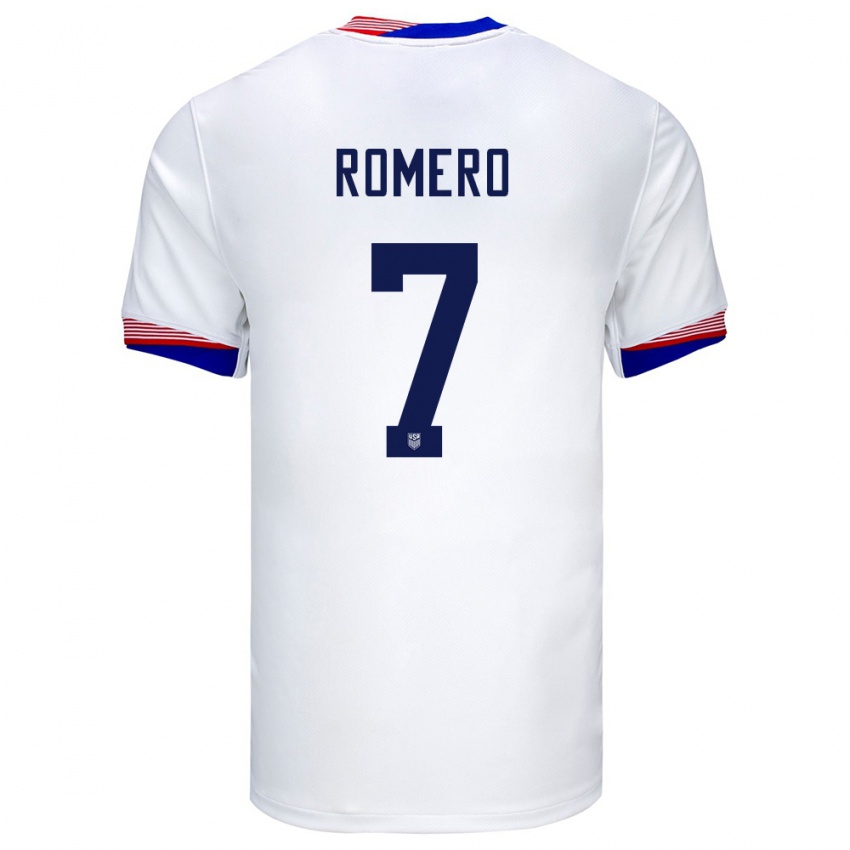 Homme Maillot États-Unis Brian Romero #7 Blanc Tenues Domicile 24-26 T-Shirt Suisse