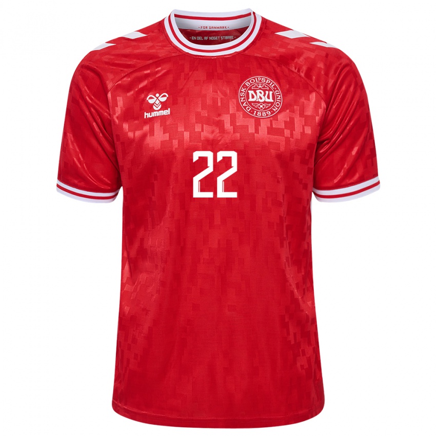 Herren Dänemark Kathrine Larsen #22 Rot Heimtrikot Trikot 24-26 T-Shirt Schweiz