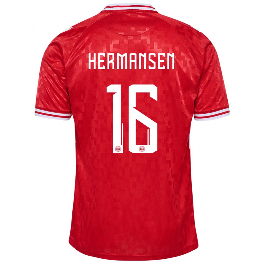 Herren Dänemark Mads Hermansen #16 Rot Heimtrikot Trikot 24-26 T-Shirt Schweiz