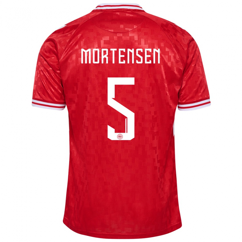 Herren Dänemark Gustav Mortensen #5 Rot Heimtrikot Trikot 24-26 T-Shirt Schweiz