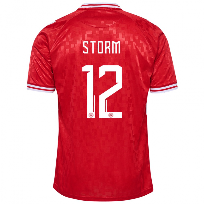 Herren Dänemark Tobias Storm #12 Rot Heimtrikot Trikot 24-26 T-Shirt Schweiz