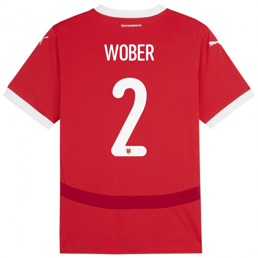 Herren Österreich Maximilian Wöber #2 Rot Heimtrikot Trikot 24-26 T-Shirt Schweiz