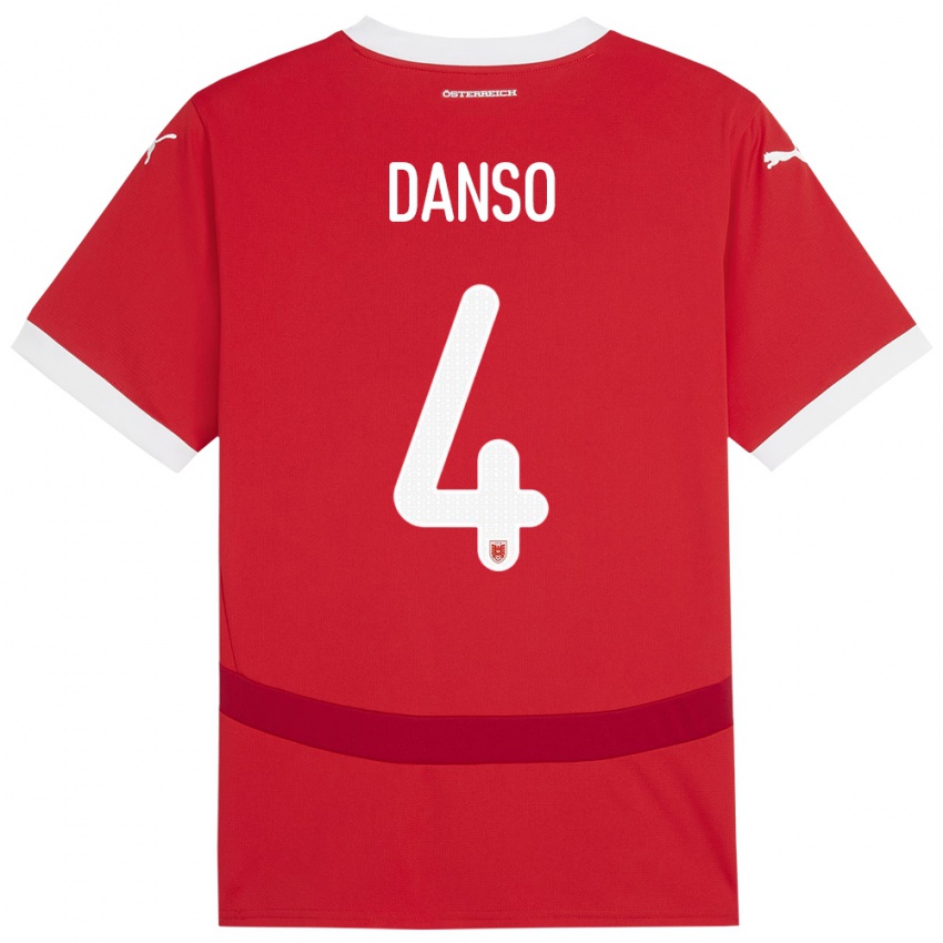Herren Österreich Kevin Danso #4 Rot Heimtrikot Trikot 24-26 T-Shirt Schweiz