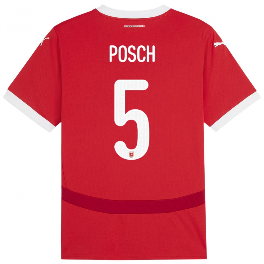 Herren Österreich Stefan Posch #5 Rot Heimtrikot Trikot 24-26 T-Shirt Schweiz