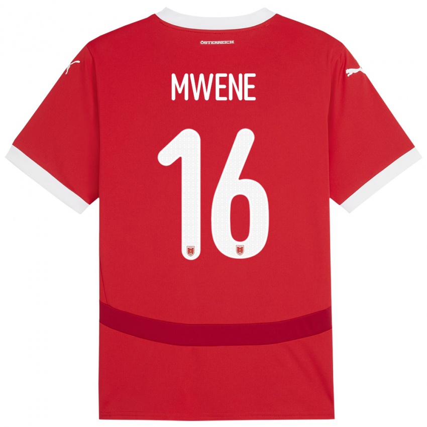 Herren Österreich Phillipp Mwene #16 Rot Heimtrikot Trikot 24-26 T-Shirt Schweiz