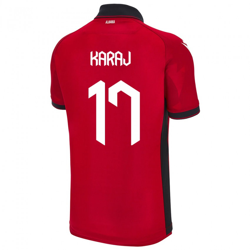 Herren Albanien Eraldo Karaj #17 Rot Heimtrikot Trikot 24-26 T-Shirt Schweiz