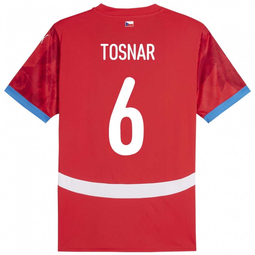 Herren Tschechien Jakub Tosnar #6 Rot Heimtrikot Trikot 24-26 T-Shirt Schweiz