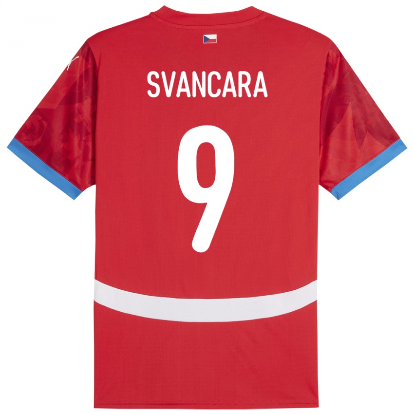Herren Tschechien Daniel Svancara #9 Rot Heimtrikot Trikot 24-26 T-Shirt Schweiz