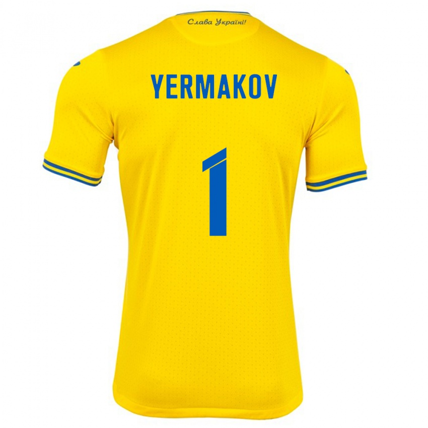 Herren Ukraine Georgiy Yermakov #1 Gelb Heimtrikot Trikot 24-26 T-Shirt Schweiz