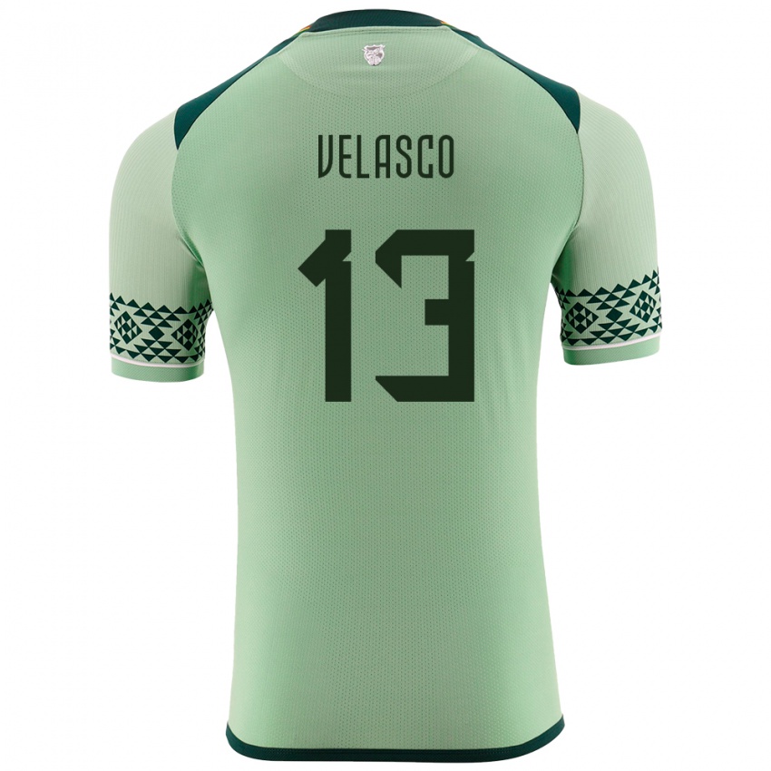 Herren Bolivien Jhon Velasco #13 Hellgrün Heimtrikot Trikot 24-26 T-Shirt Schweiz