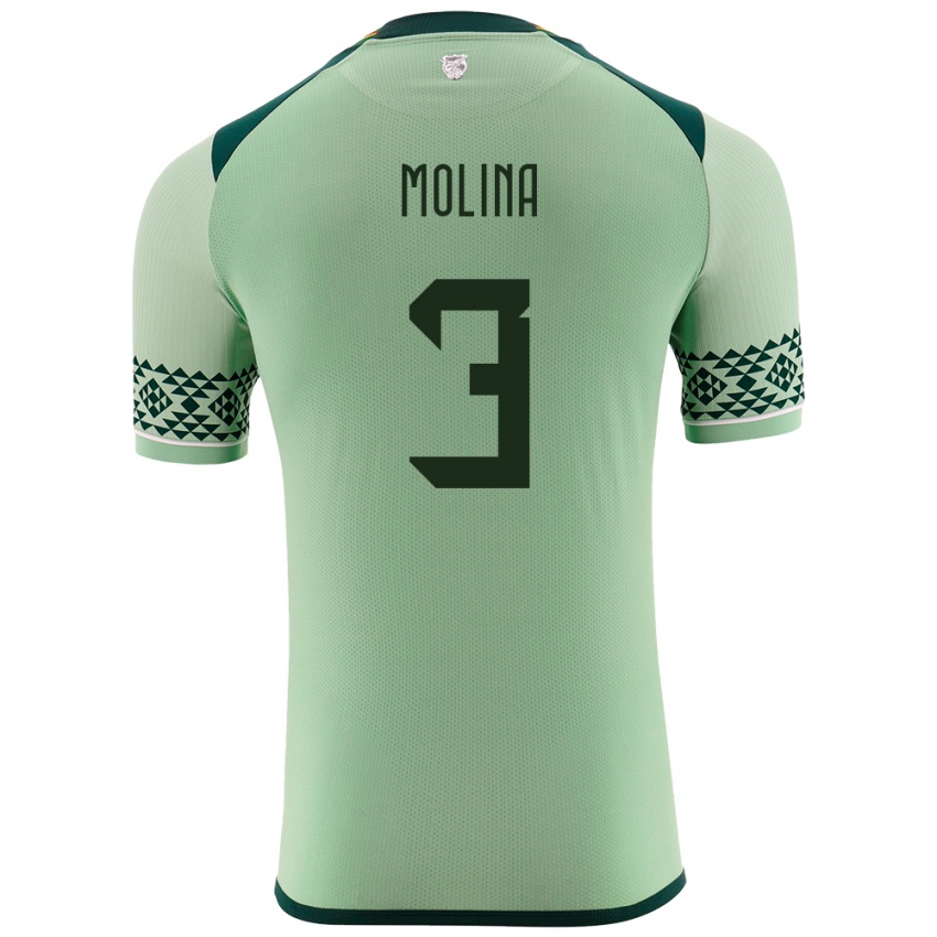 Herren Bolivien Iván Molina #3 Hellgrün Heimtrikot Trikot 24-26 T-Shirt Schweiz