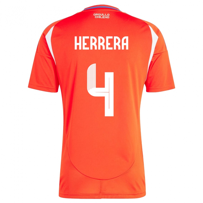 Herren Chile Claudia Herrera #4 Rot Heimtrikot Trikot 24-26 T-Shirt Schweiz