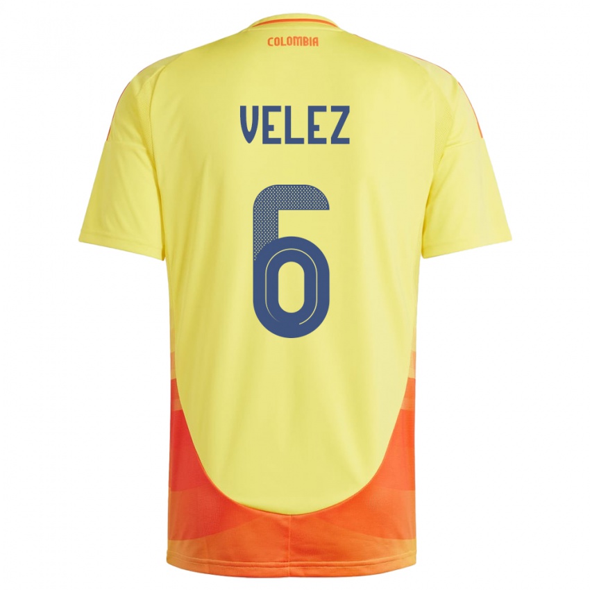Herren Kolumbien Jhon Vélez #6 Gelb Heimtrikot Trikot 24-26 T-Shirt Schweiz