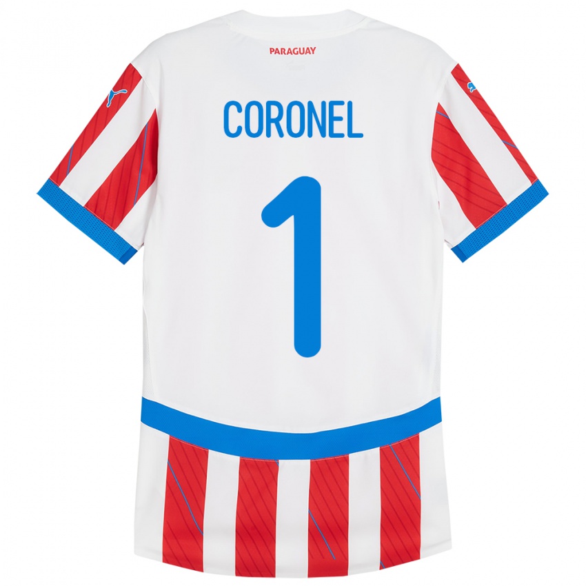 Herren Paraguay Carlos Coronel #1 Weiß Rot Heimtrikot Trikot 24-26 T-Shirt Schweiz