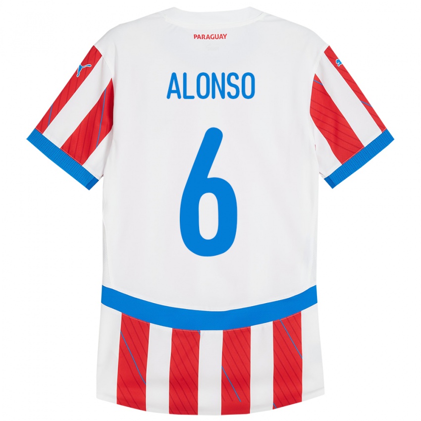 Herren Paraguay Júnior Alonso #6 Weiß Rot Heimtrikot Trikot 24-26 T-Shirt Schweiz