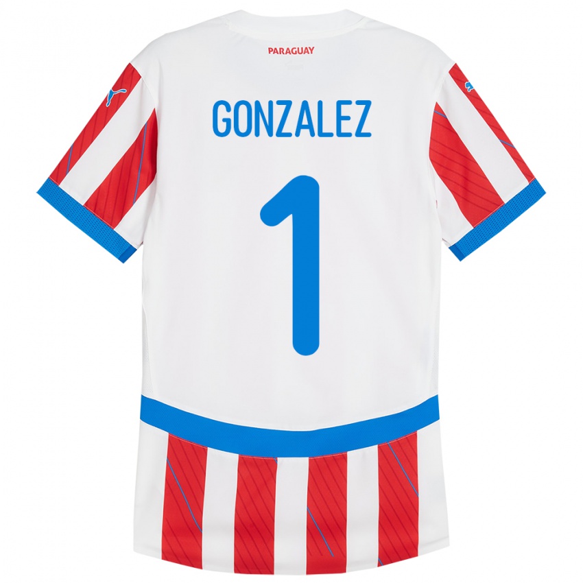 Herren Paraguay Ángel González #1 Weiß Rot Heimtrikot Trikot 24-26 T-Shirt Schweiz