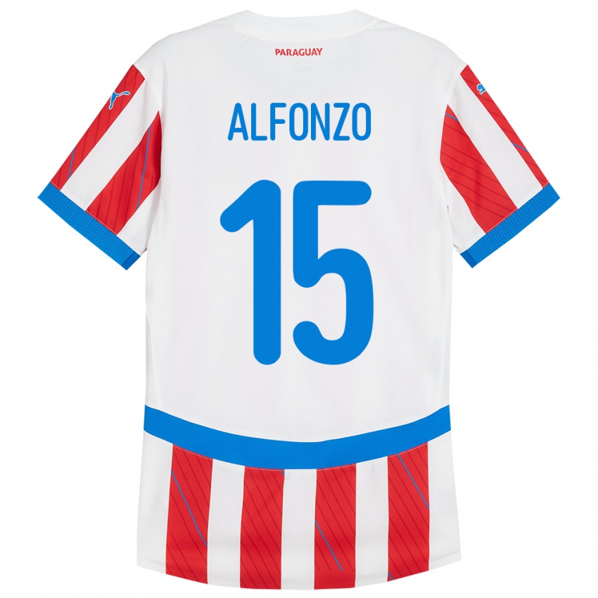 Herren Paraguay Axel Alfonzo #15 Weiß Rot Heimtrikot Trikot 24-26 T-Shirt Schweiz