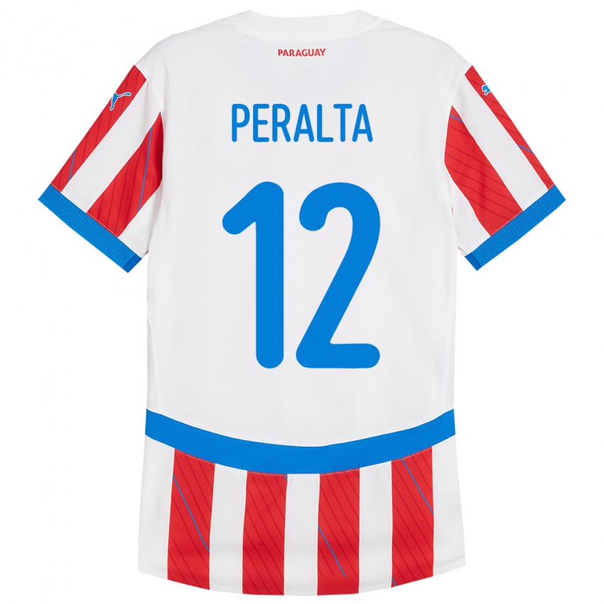 Herren Paraguay Jesús Peralta #12 Weiß Rot Heimtrikot Trikot 24-26 T-Shirt Schweiz