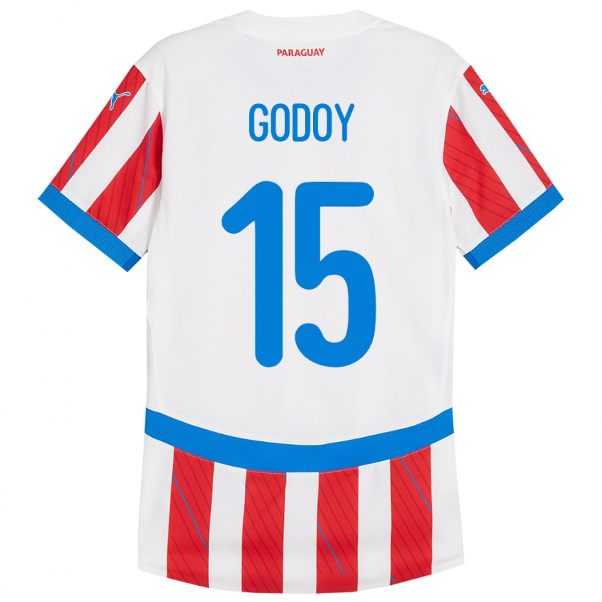 Herren Paraguay Fanny Godoy #15 Weiß Rot Heimtrikot Trikot 24-26 T-Shirt Schweiz