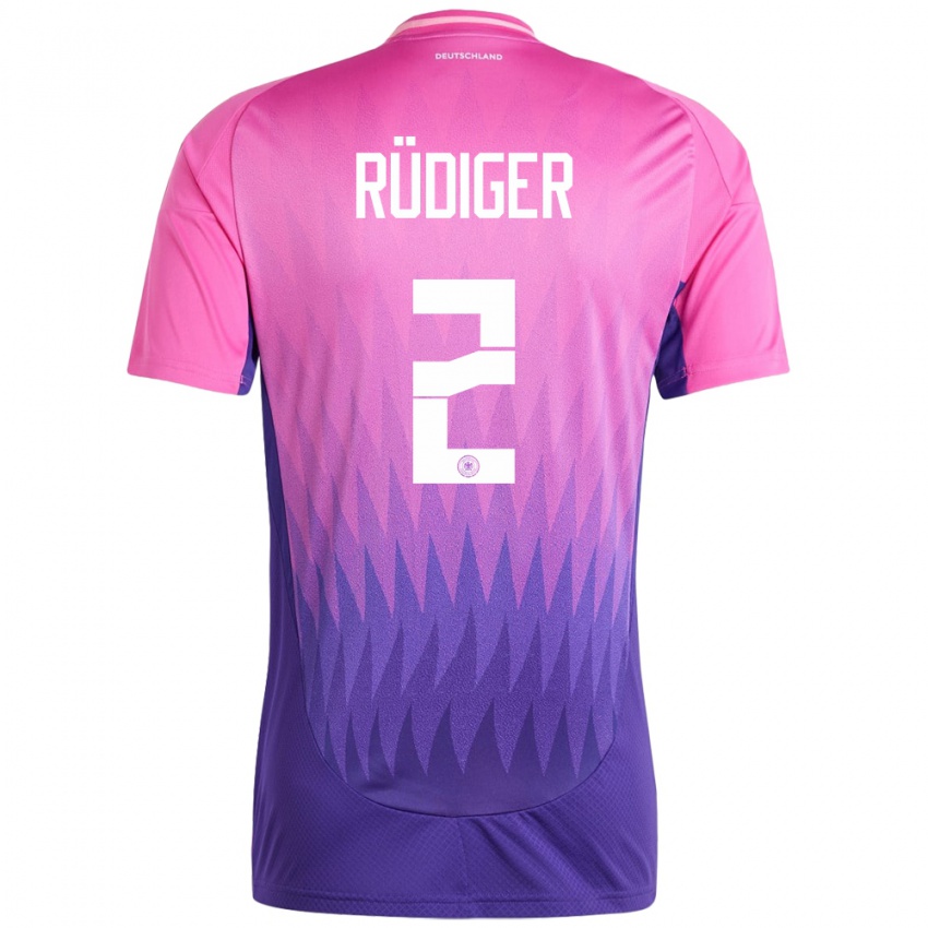 Herren Deutschland Antonio Rudiger #2 Pink Lila Auswärtstrikot Trikot 24-26 T-Shirt Schweiz