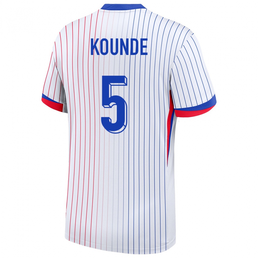 Herren Frankreich Jules Kounde #5 Weiß Auswärtstrikot Trikot 24-26 T-Shirt Schweiz